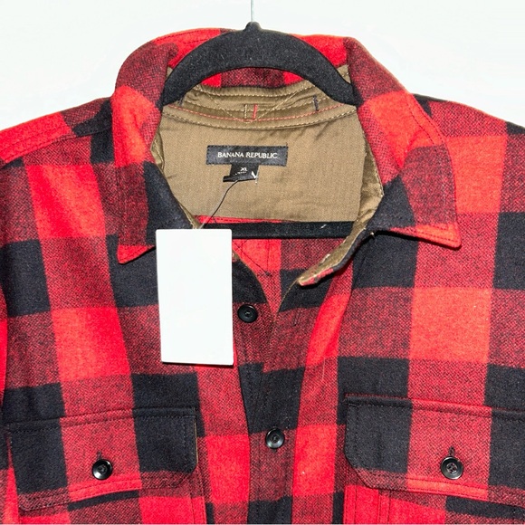 Banana Republic Logan Plaid Wool Blend Shirt Jacket Size Men's XL Red Black NWT - Picture 3 of 13